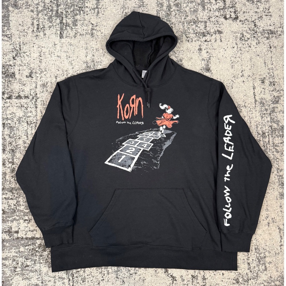 Korn Mens XXL Black Follow The Leader Hoodie Graphic Band Sweatshirt